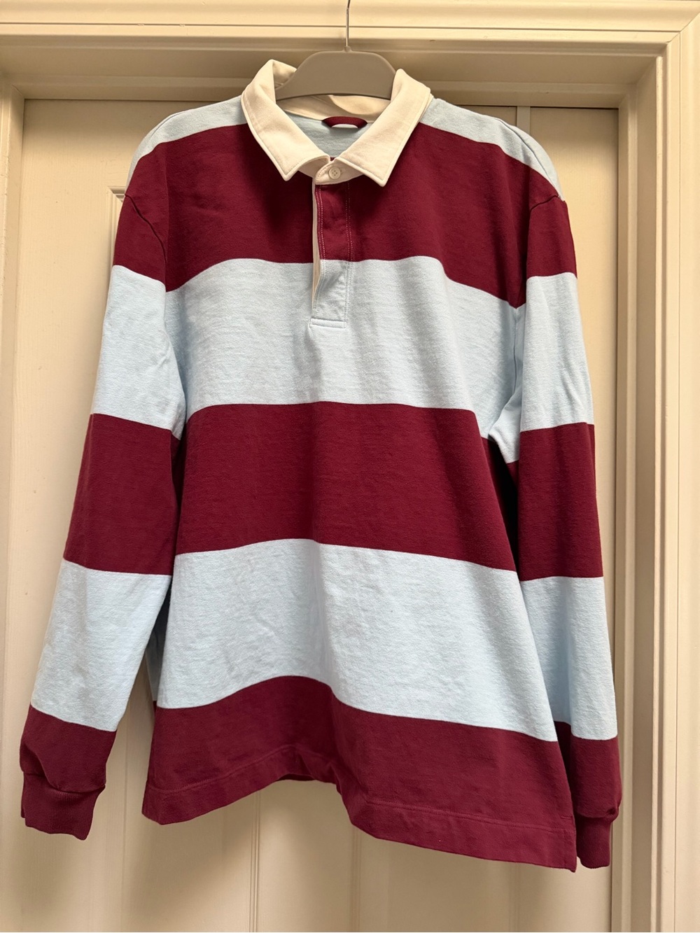 lululemon Maroon & Light Blue Striped Rugby Polo